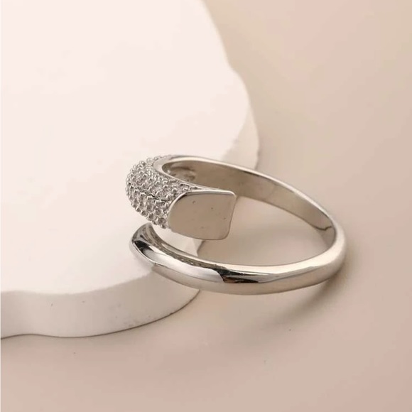 18K Gold Plated Zircon Adjustable Silver Ring New OS - Picture 3 of 5